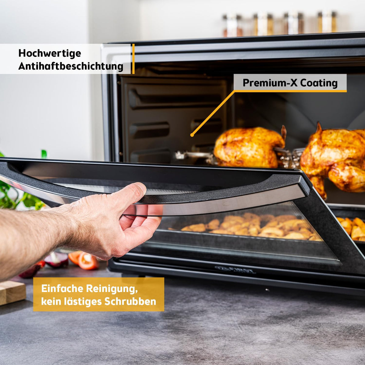 Minibackofen FA-5047 60 l 2000 W bis 230 °C 6 Heizmodi 60-Minuten-Timer Backblech Grillrost Drehspieß