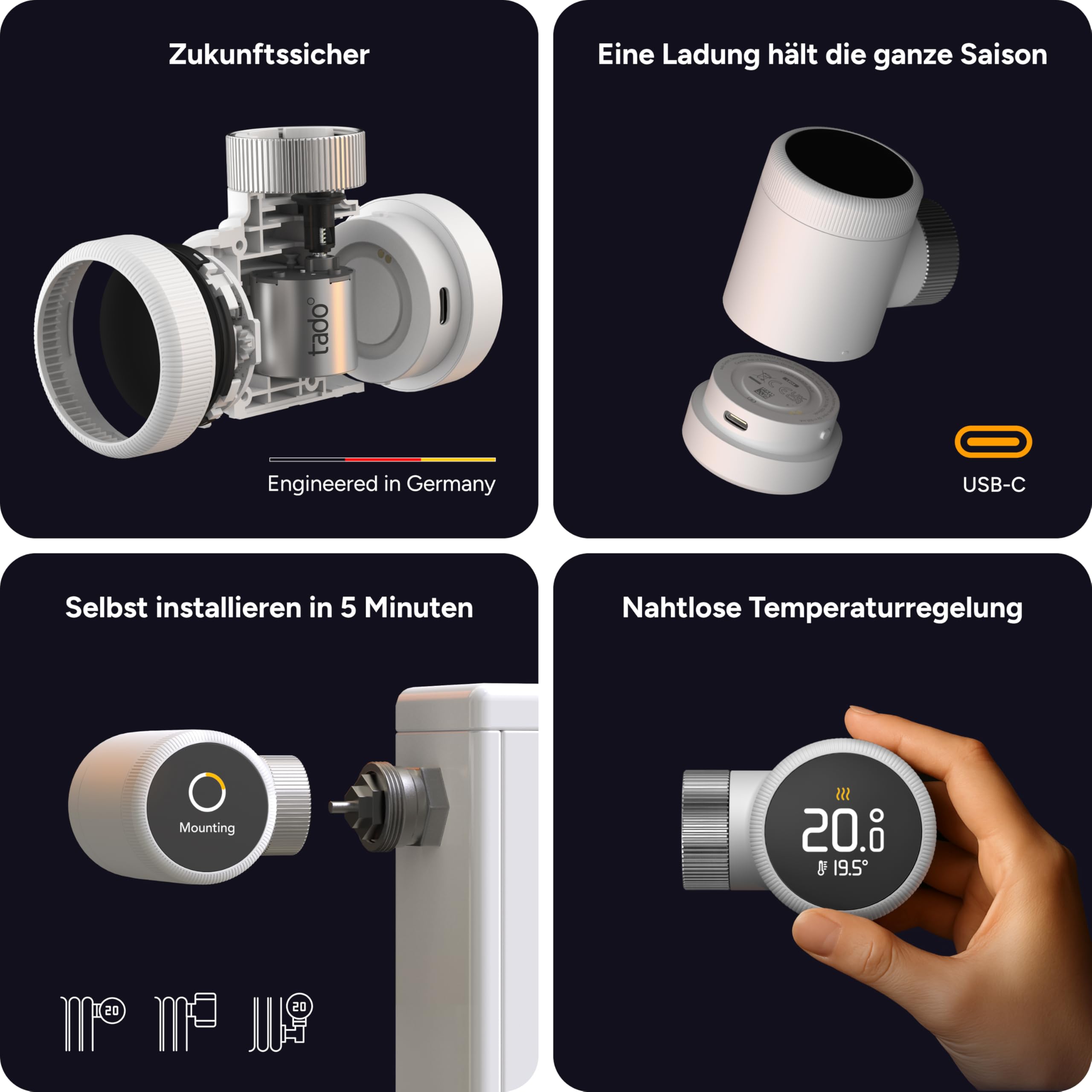 Smartes Heizkörperthermostat X Trio Pack mit App-Steuerung Thread Matter und Touchscreen 3er Set