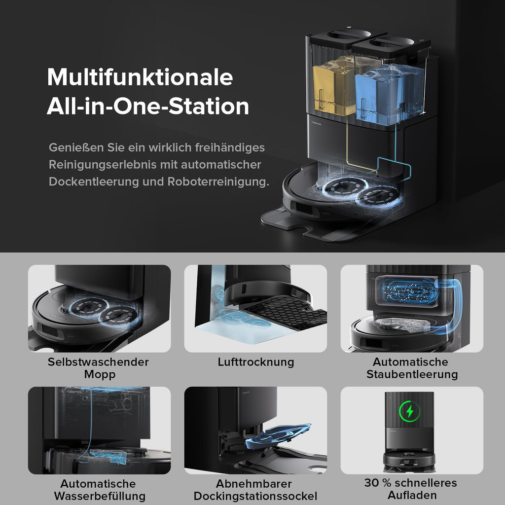 Saugroboter mit Wischfunktion QV 35A 8000 Pa 10 mm Mopp-Anhebung LiDAR-Navigation Anti-Tangle-Bürste All-in-One-Dock App-Steuerung