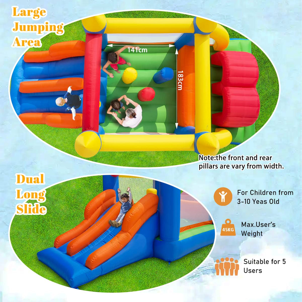 Kinder-Hüpfburg HT-M1 488 x 240 x 190 cm für 3–5 Kinder mit Rutsche Kletterbereich und Gebläse