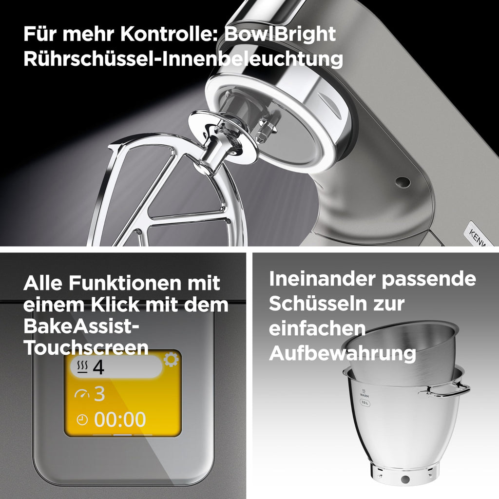Küchenmaschine Titanium Chef Patissier XL KWL90.034SI 1400 W 7 L Rührschüssel mit Waage Wärmefunktion und Patisserie Set