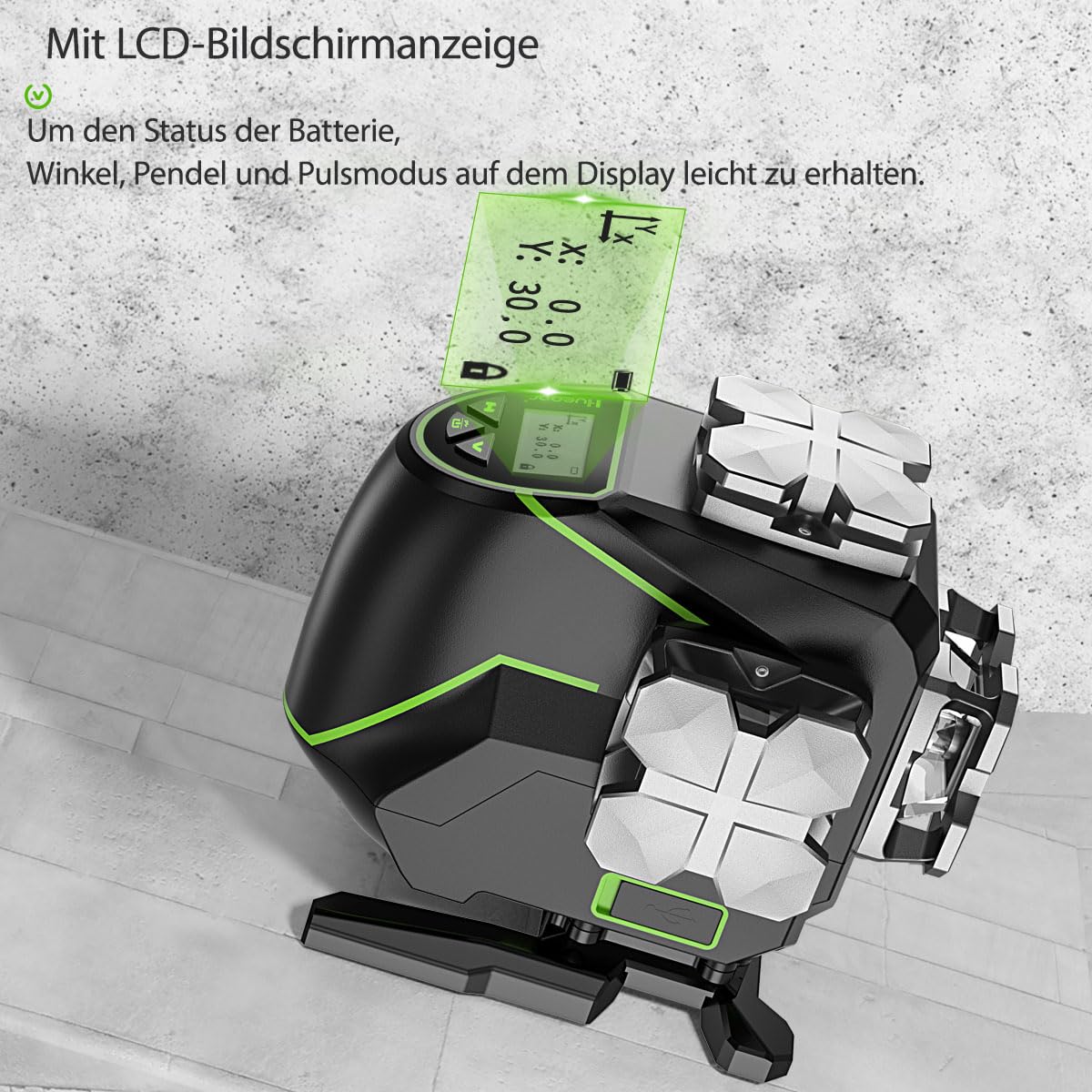 4D Kreuzlinienlaser S04CG-C 16 Linien 4x360° selbstnivellierend grüner Laser LCD Bluetooth Fernbedienung