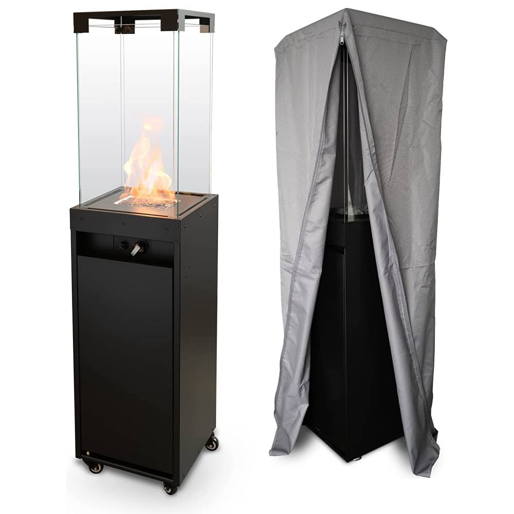 Gas-Terrassenheizer Faro 8 kW freistehend 36 x 36 x 150 cm Schwarz mit Gasregler und Schutzhülle