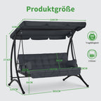 3-Sitzer Hollywoodschaukel mit Liegefunktion Sonnendach 300 kg 201 x 125 x 173 cm