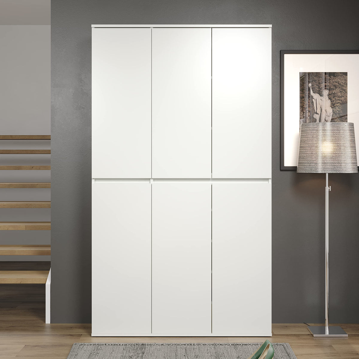 Mehrzweckschrank Nevada 213215701 111 x 191 x 34 cm 6 Türen 12 Einlegeböden mit Kleiderstange