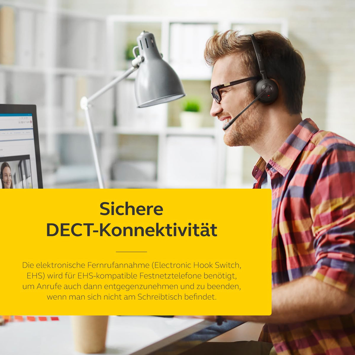 Schnurloses DECT Stereo Headset Engage 65 SE für professionelle Anrufe 13 Std. Akku 150 m Reichweite USB-C Basisstation