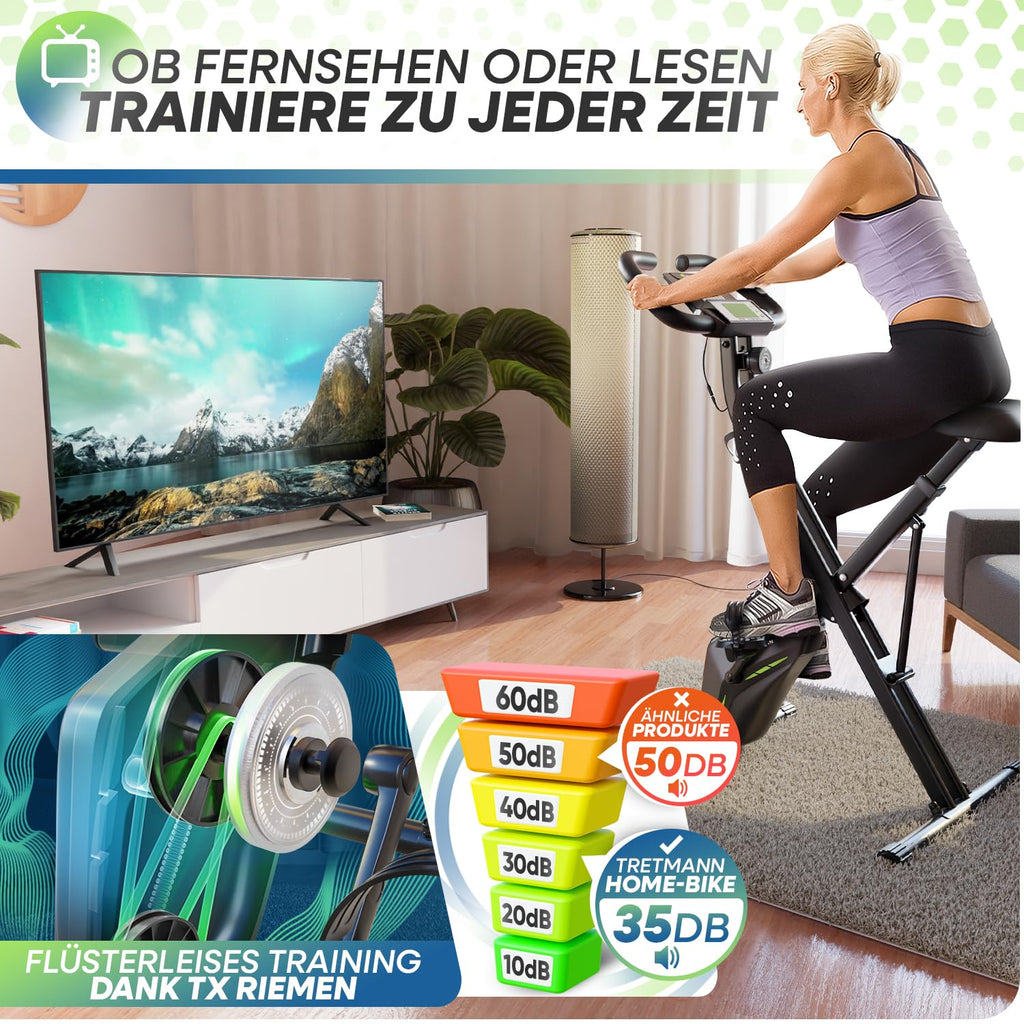 Klappbarer Heimtrainer Tretmann Home mit Magnetwiderstand 16 Stufen gepolstertem Sitz und 150 kg Belastbarkeit
