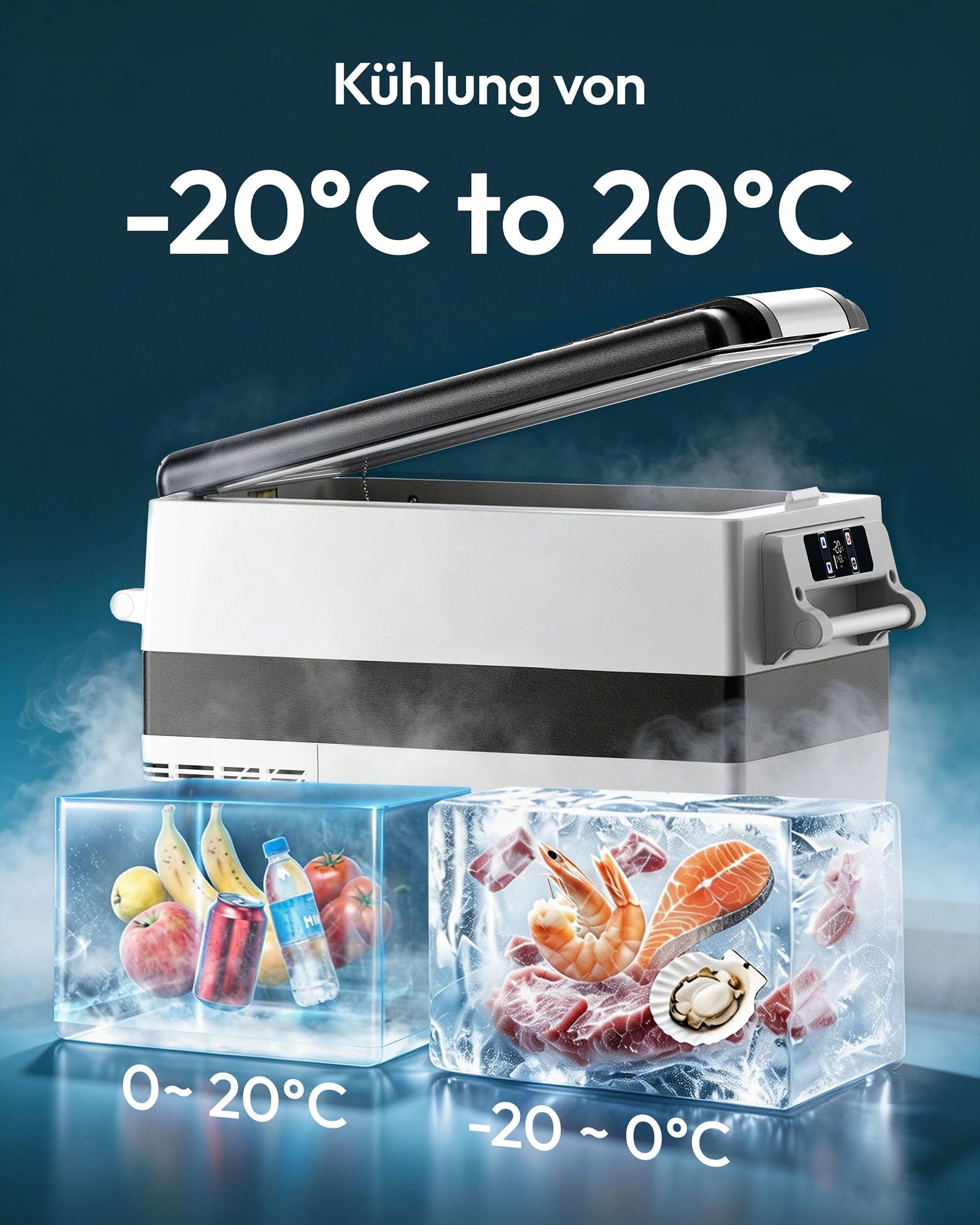 12V Kompressor Kühlbox 40L Kühlbox Auto Kompressor mit App Steuerung 12V/240V -20 bis 20 °C