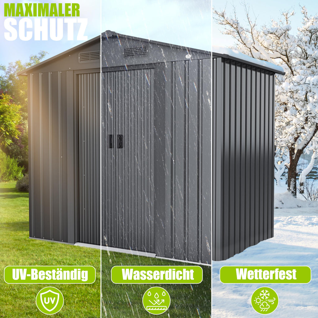 Metall Gerätehaus 4,2 m³ mit Fundamentrahmen 195 × 131 × 186 cm 2 Schiebetüren wetterfest