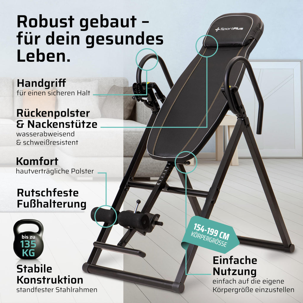 Klappbare Inversionsbank SP-INV-1100-B mit 4 Inversionswinkeln bis 90° und 135 kg Belastbarkeit Schwarz