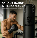 Boxsack Set gefüllt 30 kg 120 x 35 cm PU-Leder mit 4-Punkt-Stahlkette und Drehwirbel Schwarz