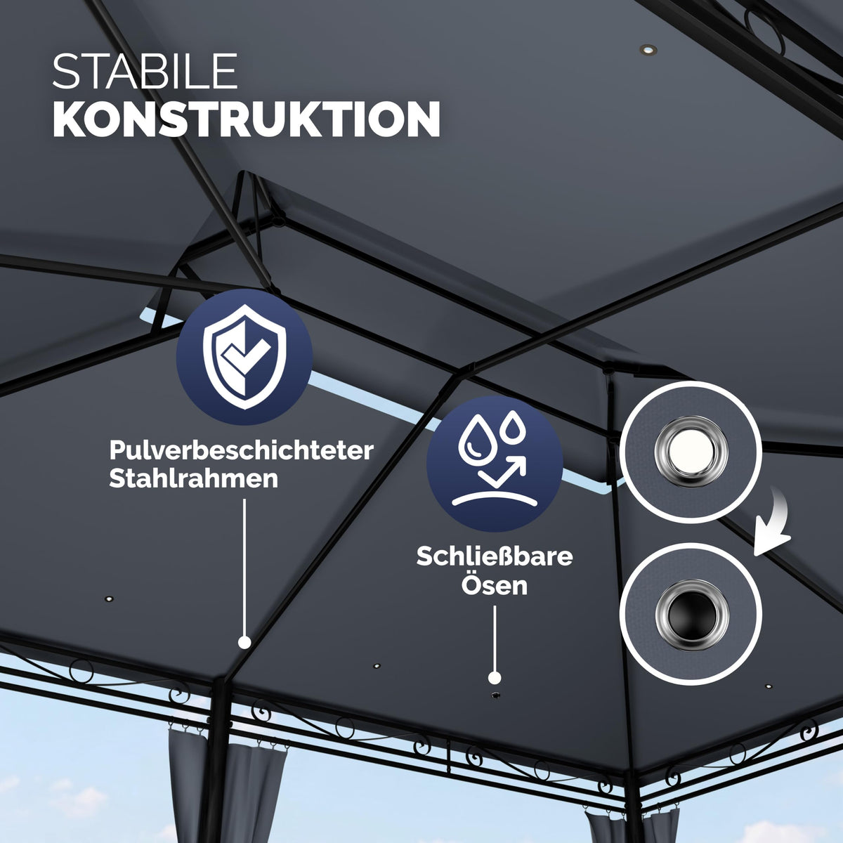 Pavillon 3 x 4 m mit Seitenteilen UV 50+ wasserabweisendes Dach Stahlgestell Dachhaube