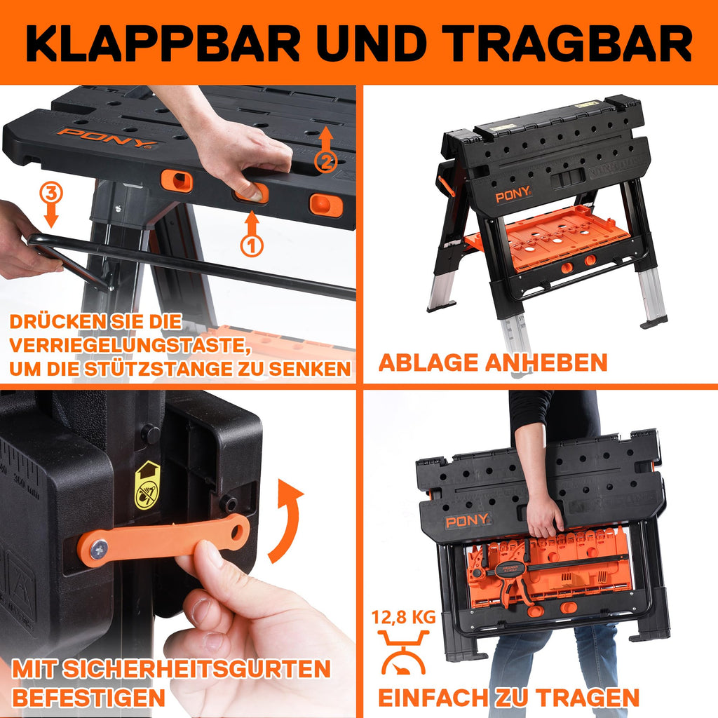 2-in-1 Werkbank Klappbar Sägebock 454 kg Arbeitsbock Aluminiumbeine 4 Schraubzwingen 79 x 63,5 cm