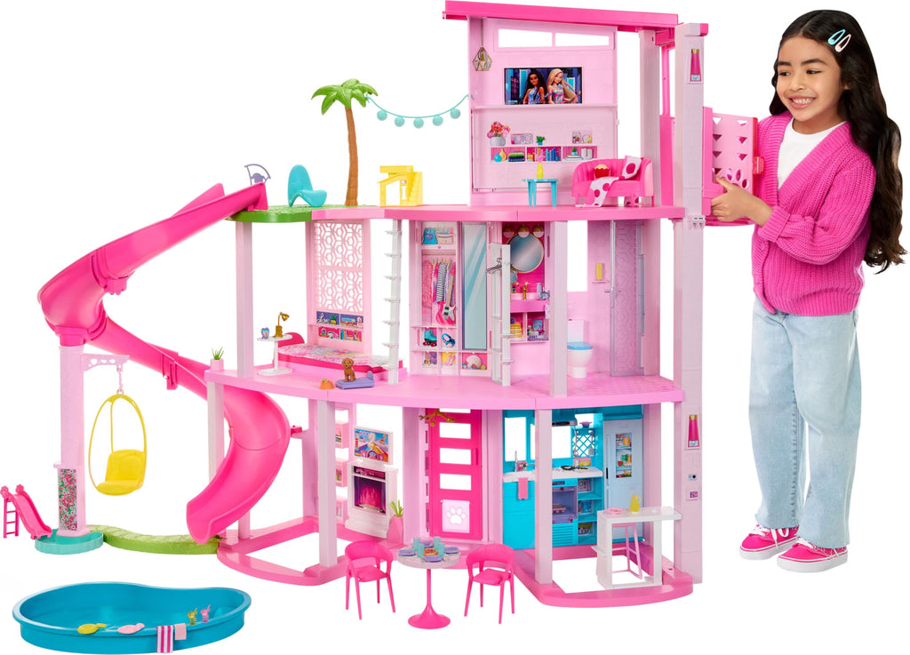 Puppenhaus Traumvilla HMX10 3 Etagen 10 Spielbereiche Pool Rutsche Aufzug 79 Teile mit Spielzeug-Welpe