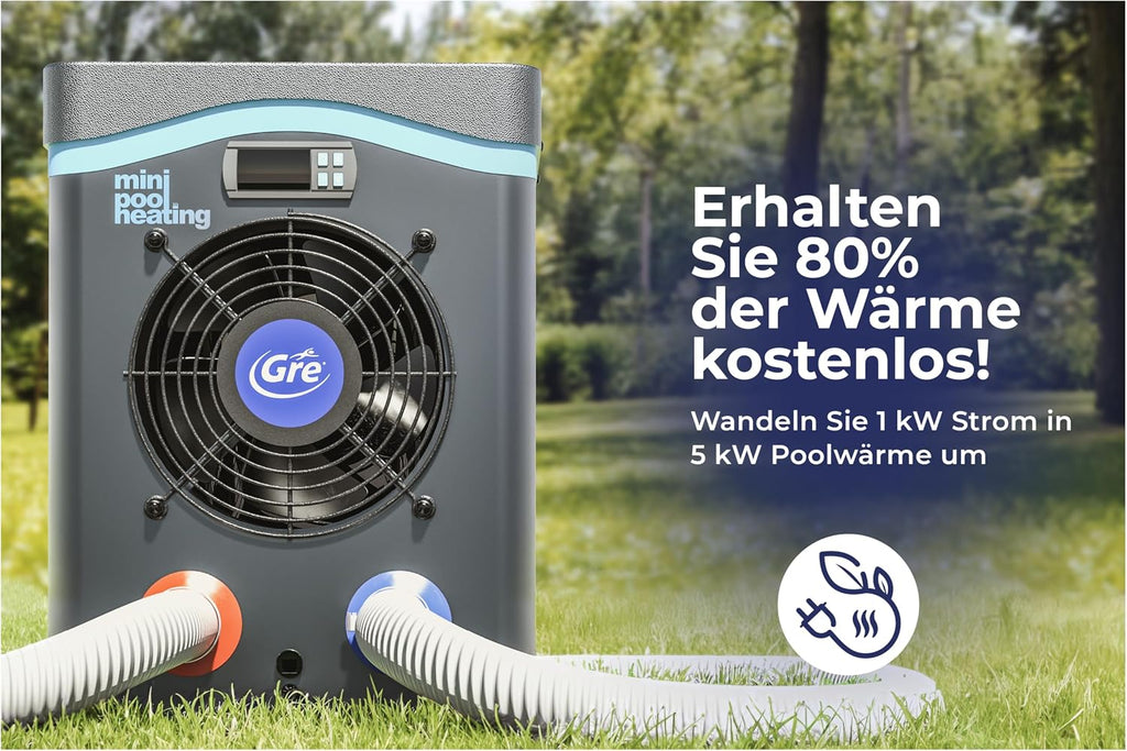 Pool Wärmepumpe Mini HPM20 Heizsystem für Aufstellpools bis 20 m³ 230V kompakte Poolheizung für Holz und Stahlrahmen Pools Grau