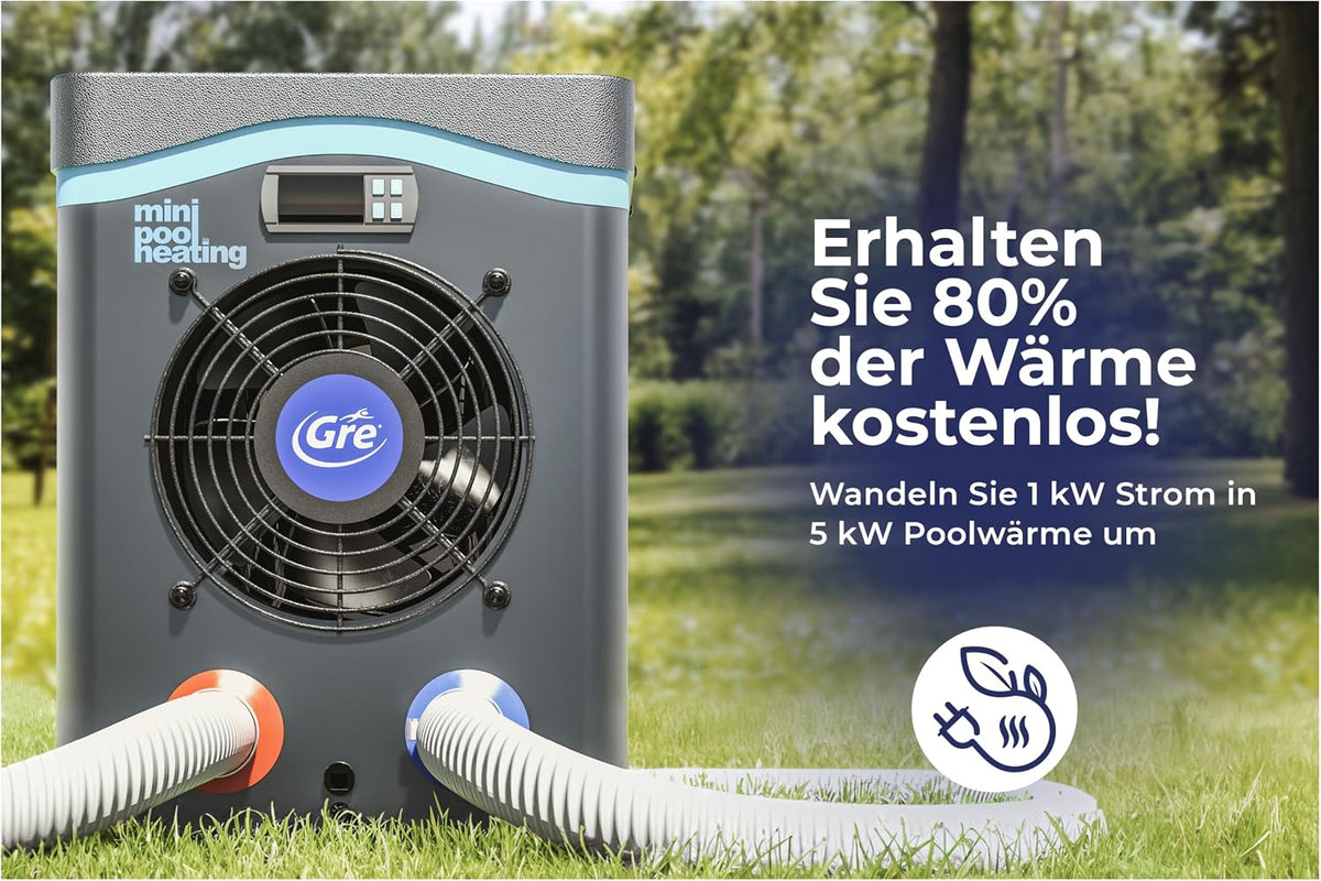 Pool Wärmepumpe Mini HPM20 Heizsystem für Aufstellpools bis 20 m³ 230V kompakte Poolheizung für Holz und Stahlrahmen Pools Grau
