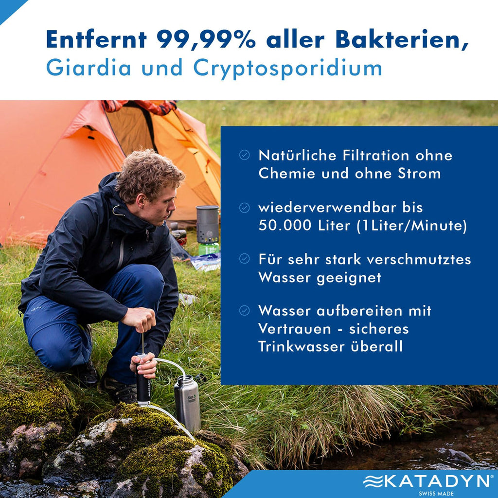Outdoor-Wasserfilter Pocket 2010000 mit Keramikfilter bis 50000 L 1 L/min kompakter Pumpfilter mit Vorfilter