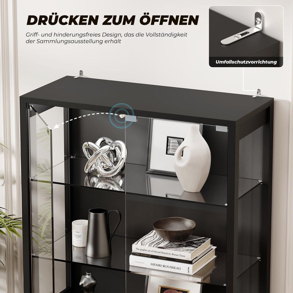 Vitrine mit Glastür BD019B 180 cm 6 Ebenen Beleuchtung verstellbare Glasböden für Sammlerstücke