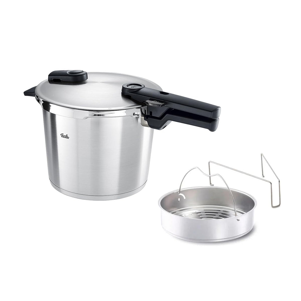 Schnellkochtopf Vitaquick Premium 6 L Edelstahl 22 cm mit gelochtem Einsatz 2 Kochstufen für Induktion