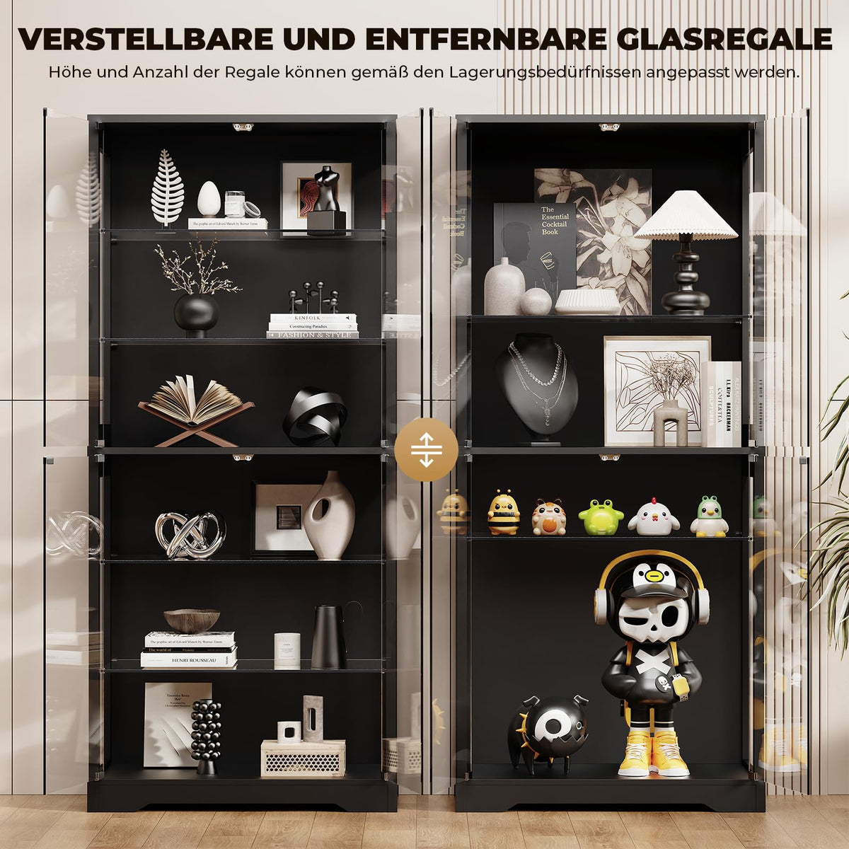 Vitrine mit Glastür BD019B 180 cm 6 Ebenen Beleuchtung verstellbare Glasböden für Sammlerstücke