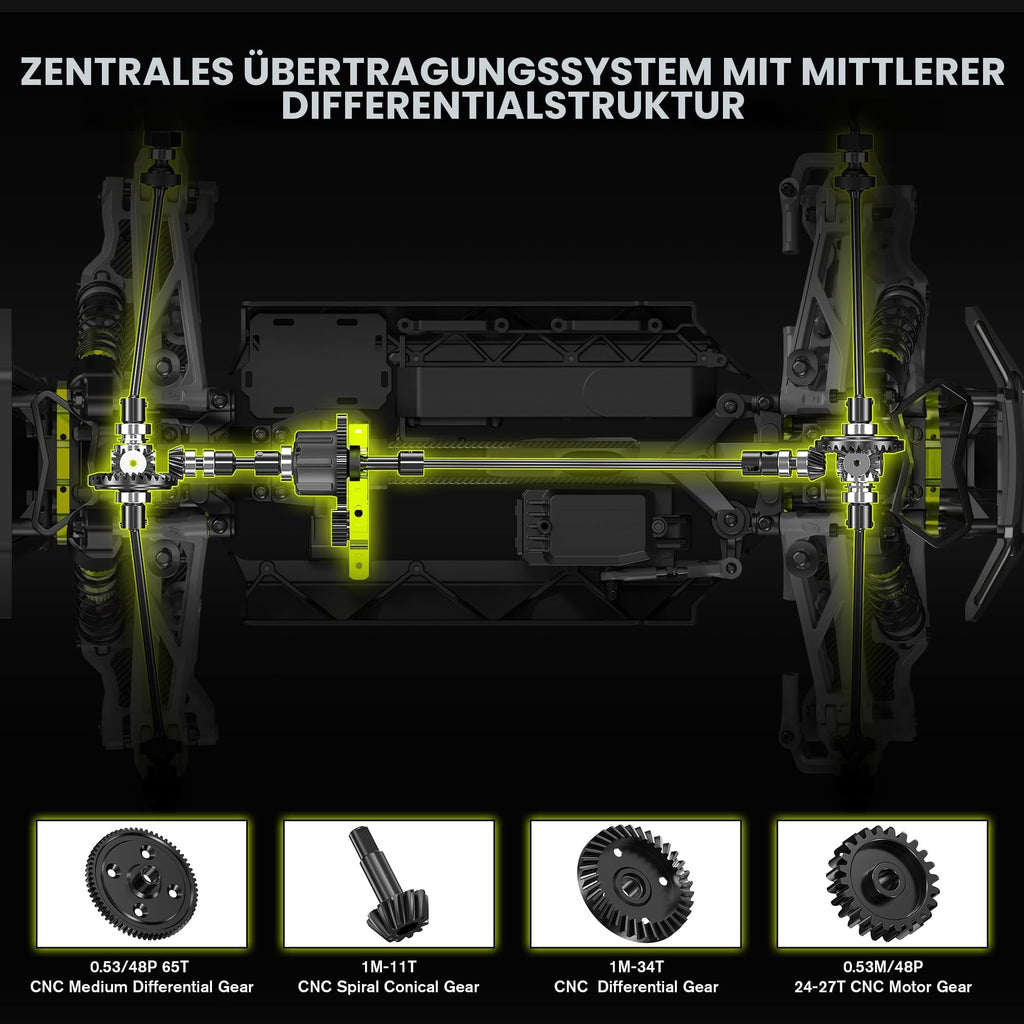 Brushless RC Monster Truck 1:10 4WD bis 50 km/h All-Terrain wasserdicht mit Carbonfaser und Fernsteuerung