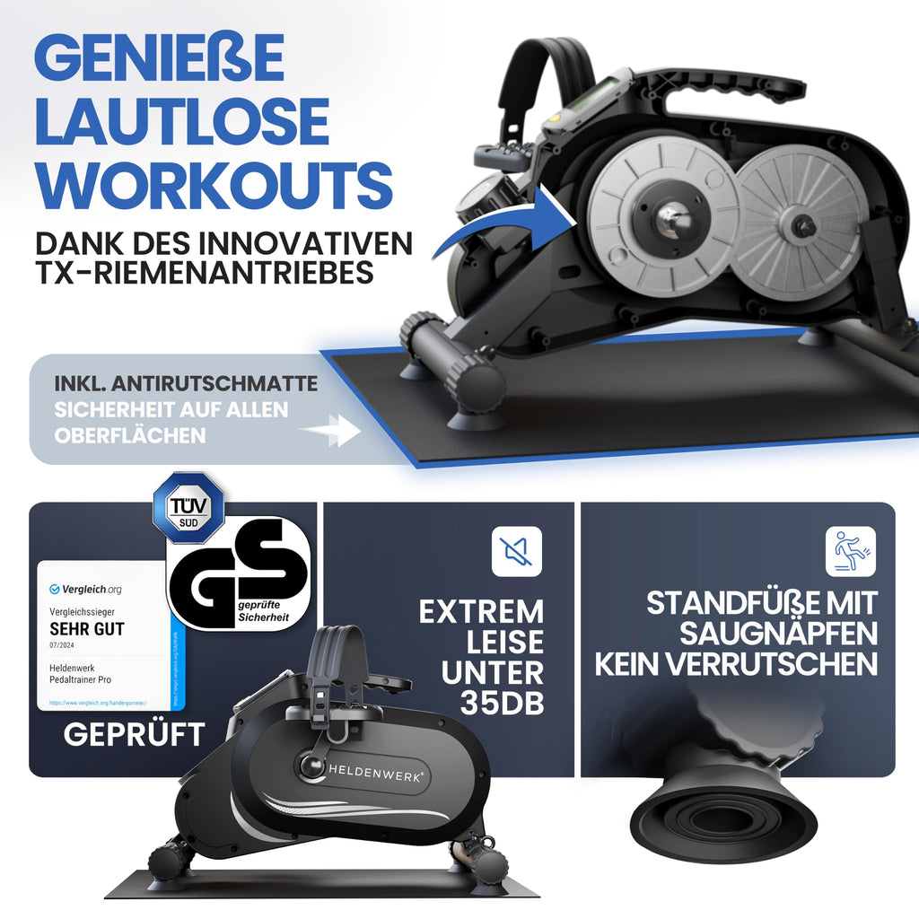 Pedaltrainer Pro Arm- und Beintrainer 8 Widerstandsstufen mit Befestigungsband und Anti-Rutsch-Matte 48 × 30 × 40 cm