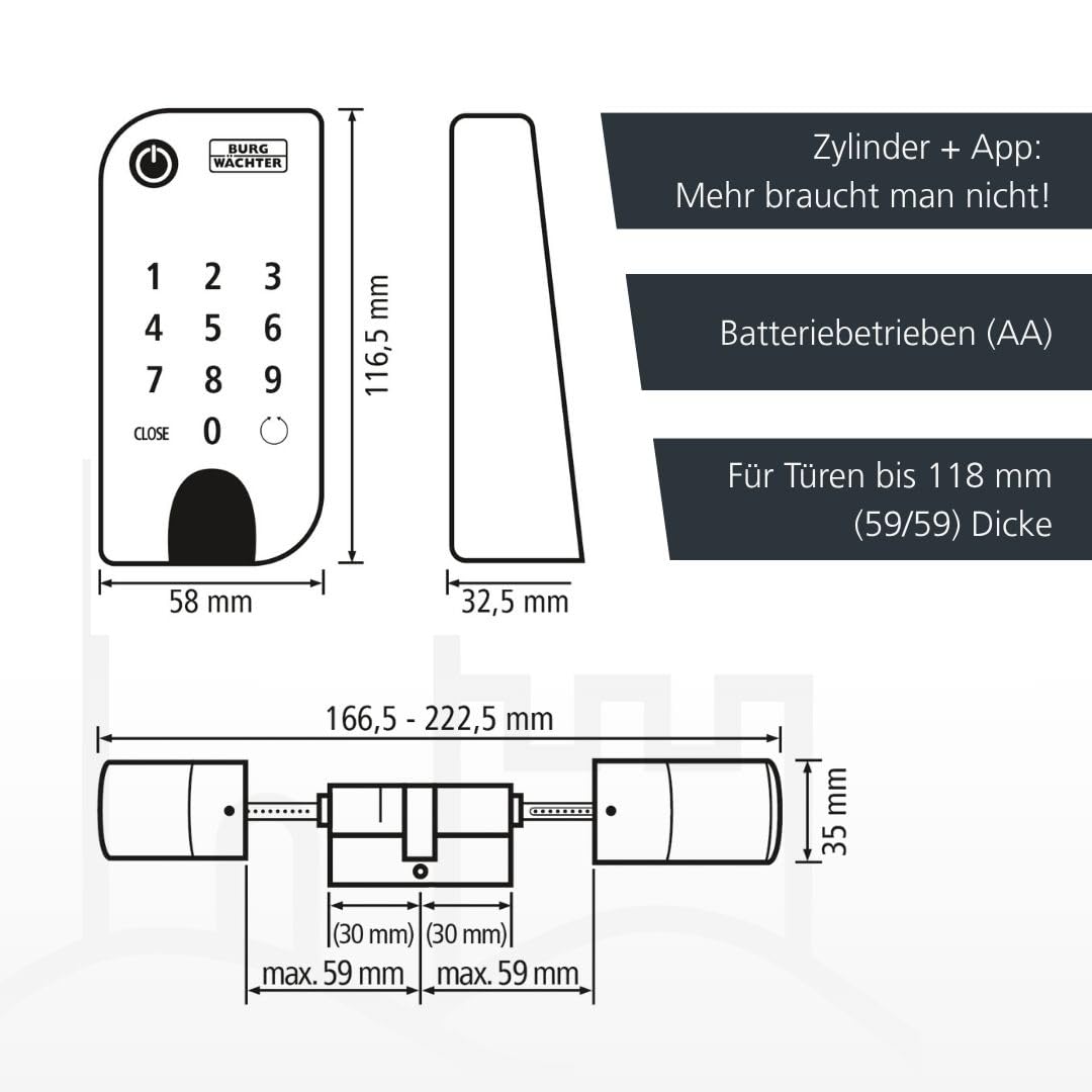 Elektronisches Türschloss Entry Home 2.0 mit Zahlencode App und Funkschlüssel inklusive Zylinder
