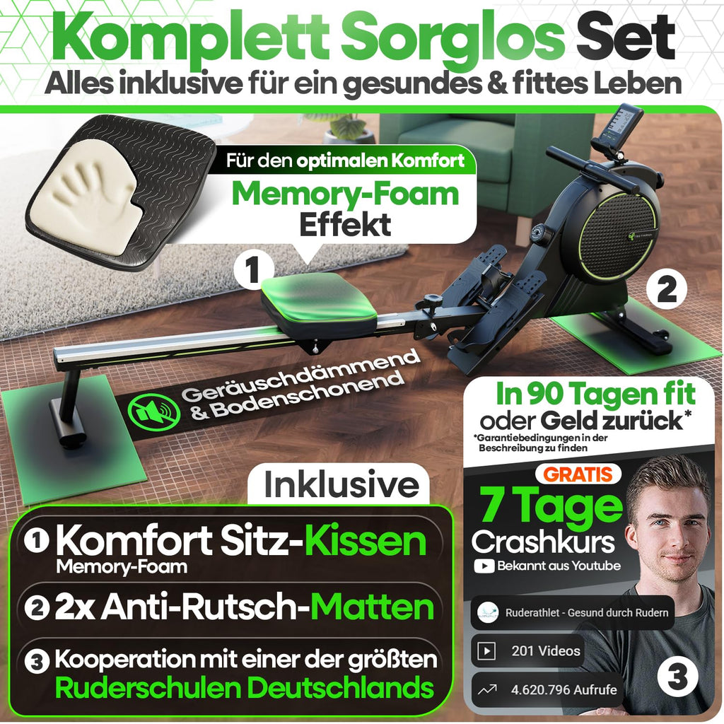 Rudergerät für Zuhause klappbar mit Wirbelstrombremse 2.0 16 Widerstandsstufen Memory-Foam-Sitzkissen und 150 kg Belastbarkeit