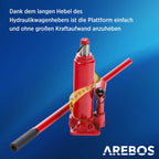 Auffahrrampen mit hydraulischem Wagenheber 2 t höhenverstellbar 290–375 mm Reifenbreite bis 257 mm Stahlkonstruktion