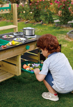 Outdoor Spielküche E3193 aus Kiefernholz für Kinder ab 3 Jahren mit Herd Backofen Spüle Wassertank und Küchenzubehör