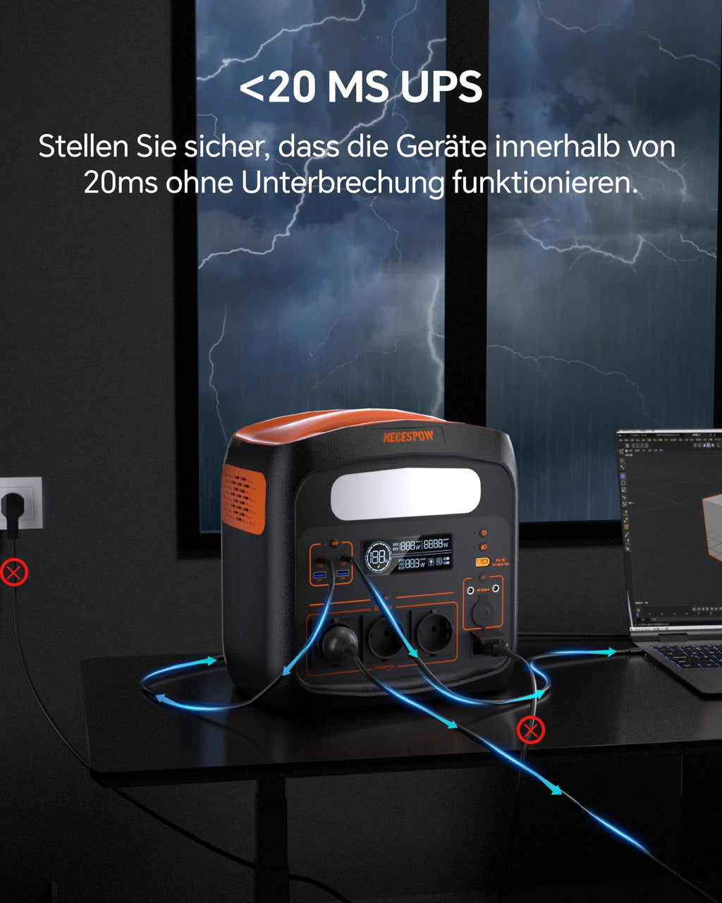 N1200P Tragbare Powerstation 1024Wh 1800W LiFePO4 Solargenerator 3x AC USB-C PD 100W