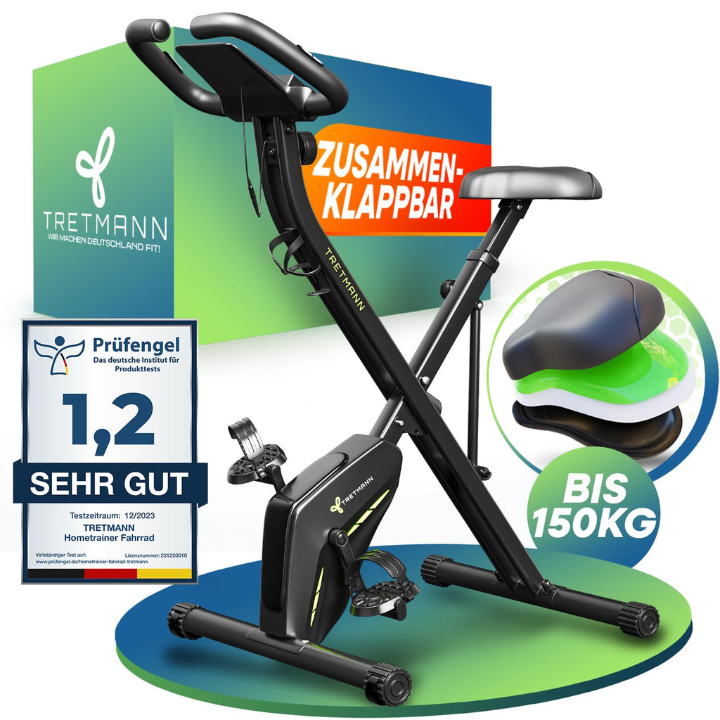 Klappbarer Heimtrainer Tretmann Home mit Magnetwiderstand 16 Stufen gepolstertem Sitz und 150 kg Belastbarkeit