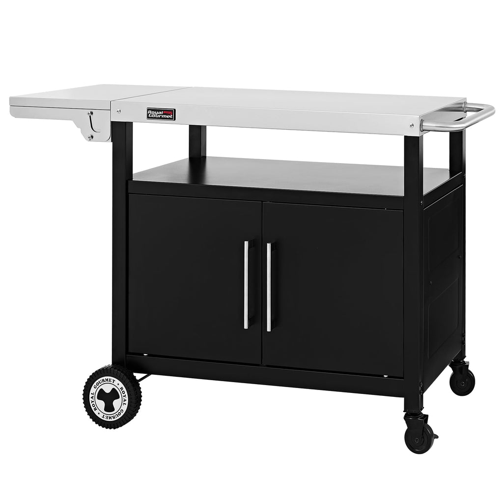 Grillwagen mit Edelstahl-Tischplatte klappbarem Seitentisch Unterschrank Rollen 126,5 x 60 x 81 cm