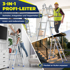 Aluminium Mehrzweckleiter 20 Sprossen 520 cm 150 kg ausziehbar Gelenkleiter Stehleiter Anlegeleiter