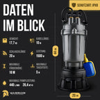 Schmutzwasserpumpe WQD1500 1500W mit Schneidwerk 26400 l/h 20 m 2 Zoll Gewebeschlauch Tragetasche