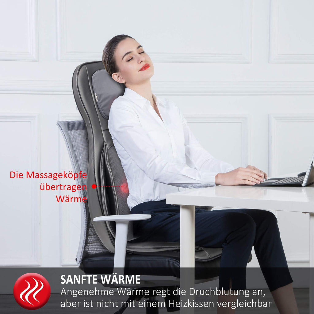 Shiatsu Massagesitzauflage mit Wärme 3D-Knetmassage Rollenmassage 3 Intensitätsstufen 15-Minuten-Timer für Nacken Rücken Schultern