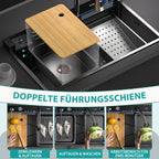 Edelstahl Küchenspüle 80 x 45 x 22 cm Einzelbecken mit LED-Temperaturanzeige ausziehbarem Wasserfallhahn und Ablaufgarnitur