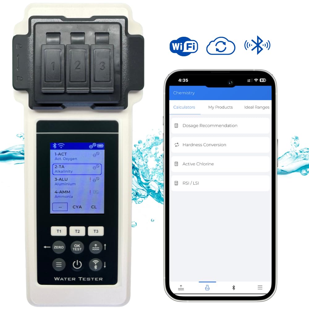 Pool-Wasseranalysegerät PoolLab 2.0 27 Parameter mit WiFi Bluetooth App Aufbewahrungskoffer und Wasserstandsausgleicher