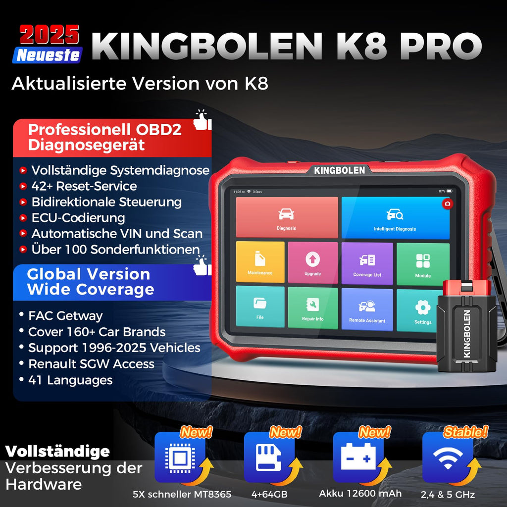 OBD2 Diagnosegerät K8 PRO Bluetooth 8 Zoll Vollsystemdiagnose bidirektionale Steuerung ECU Codierung CAN FD DOIP