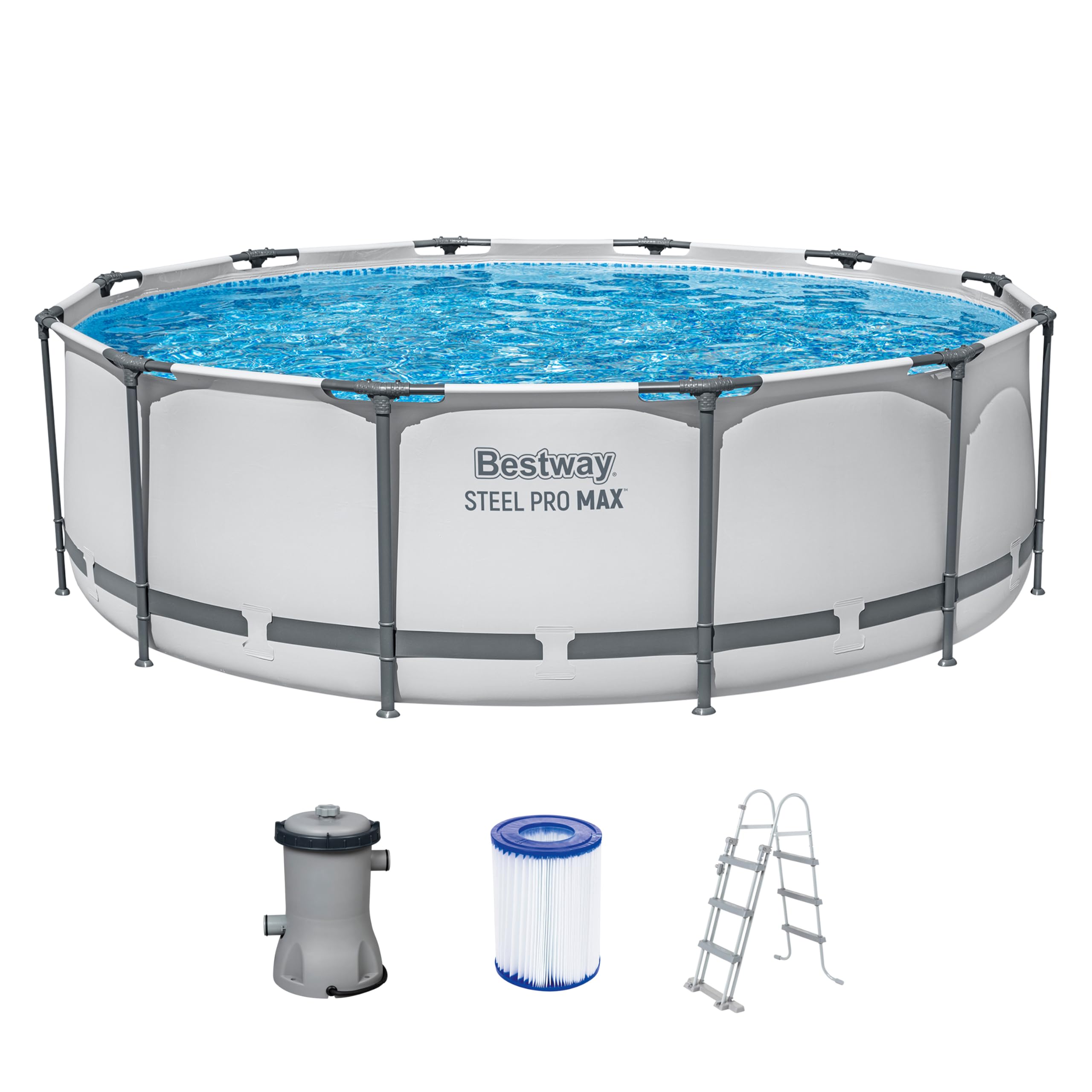 Aufstellpool Steel Pro MAX 366 x 100 cm 9150 l mit Filterpumpe 2006 l/h Sicherheitsleiter rund Modell 56418