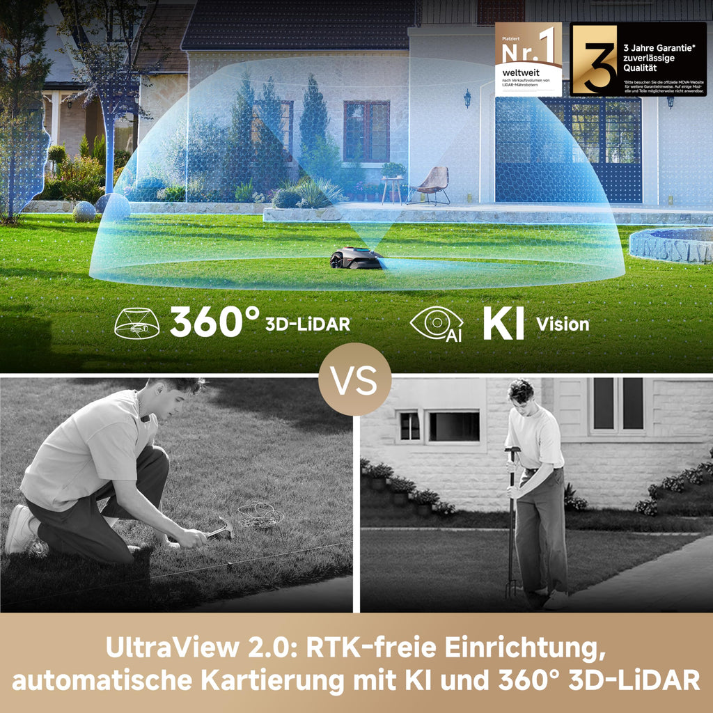 LiDAX Ultra 1600 Mähroboter ohne Begrenzungskabel 3D LiDAR KI Vision 1600 m² 4G 5 cm Kantenschnitt