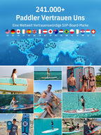 Extra Großes aufblasbares SUP Board 335 x 83 x 15 cm für 2+1 Personen bis 250 kg mit StabilTrac Finne und Kayak Sitz