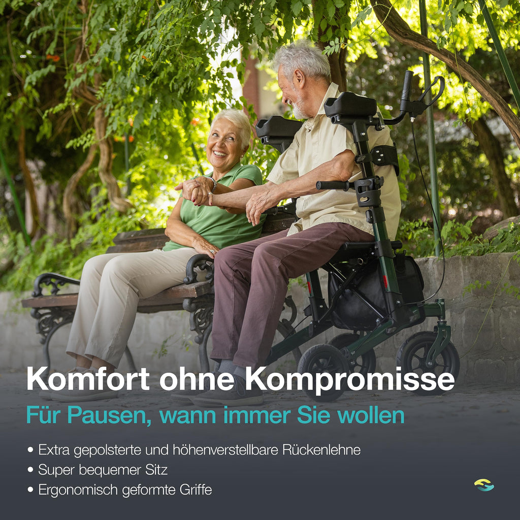 H1160 Arthritis Rollator mit Unterarmstützen Sitz und Rückenlehne Aluminium 10 Zoll Vollgummireifen höhenverstellbar bis 136 kg faltbar