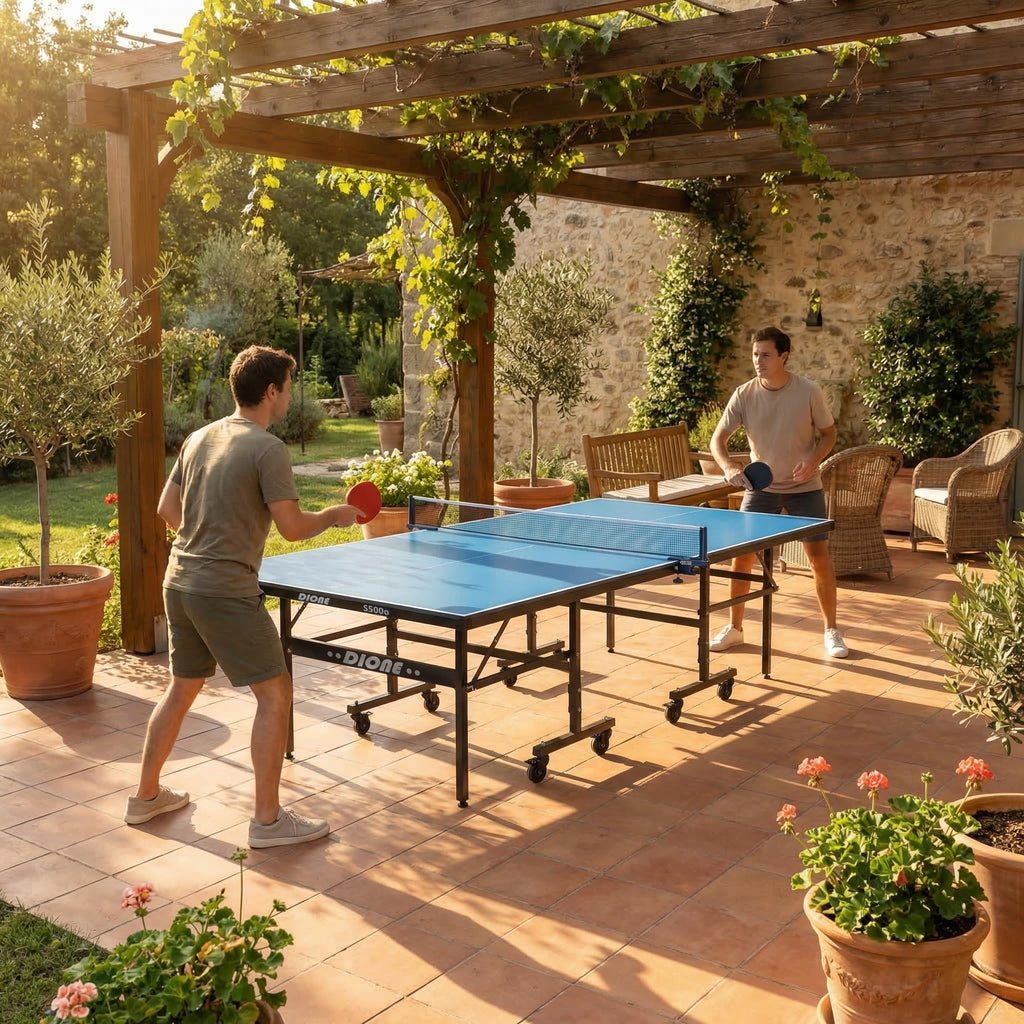 Outdoor-Tischtennisplatte S500o klappbar 6 mm wetterfest 274 x 152,5 x 76 cm mit Rollen und Alleintraining-Funktion