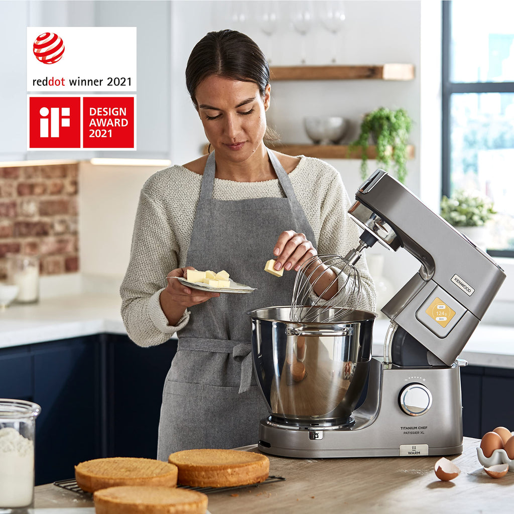 Küchenmaschine Titanium Chef Patissier XL KWL90.034SI 1400 W 7 L Rührschüssel mit Waage Wärmefunktion und Patisserie Set