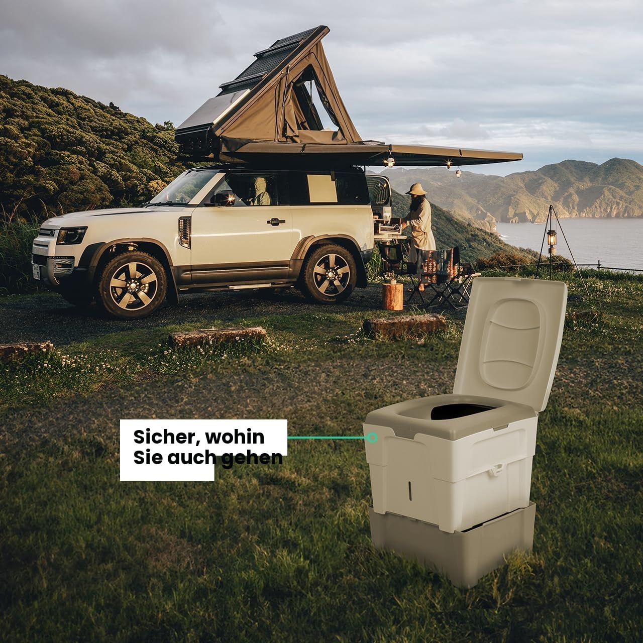 Mobile Trockentrenntoilette WandaGO P1 höhenverstellbar 31–44 cm 150 kg 6,5 L + 4,6 L Grau