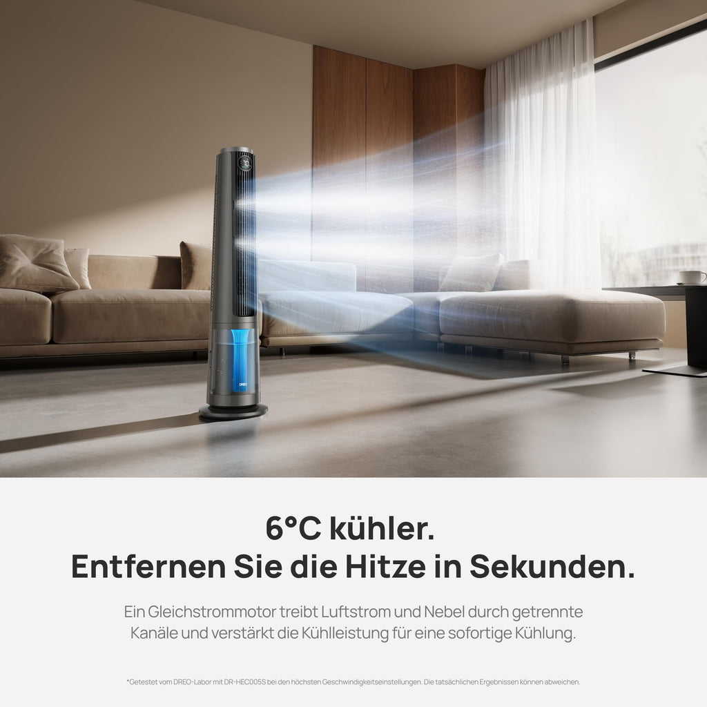 Nebelventilator 765S 3-in-1 Turmventilator 6 L Tank 10,4 m/s Luftstrom WLAN App-Steuerung 12 Geschwindigkeiten 4 Modi