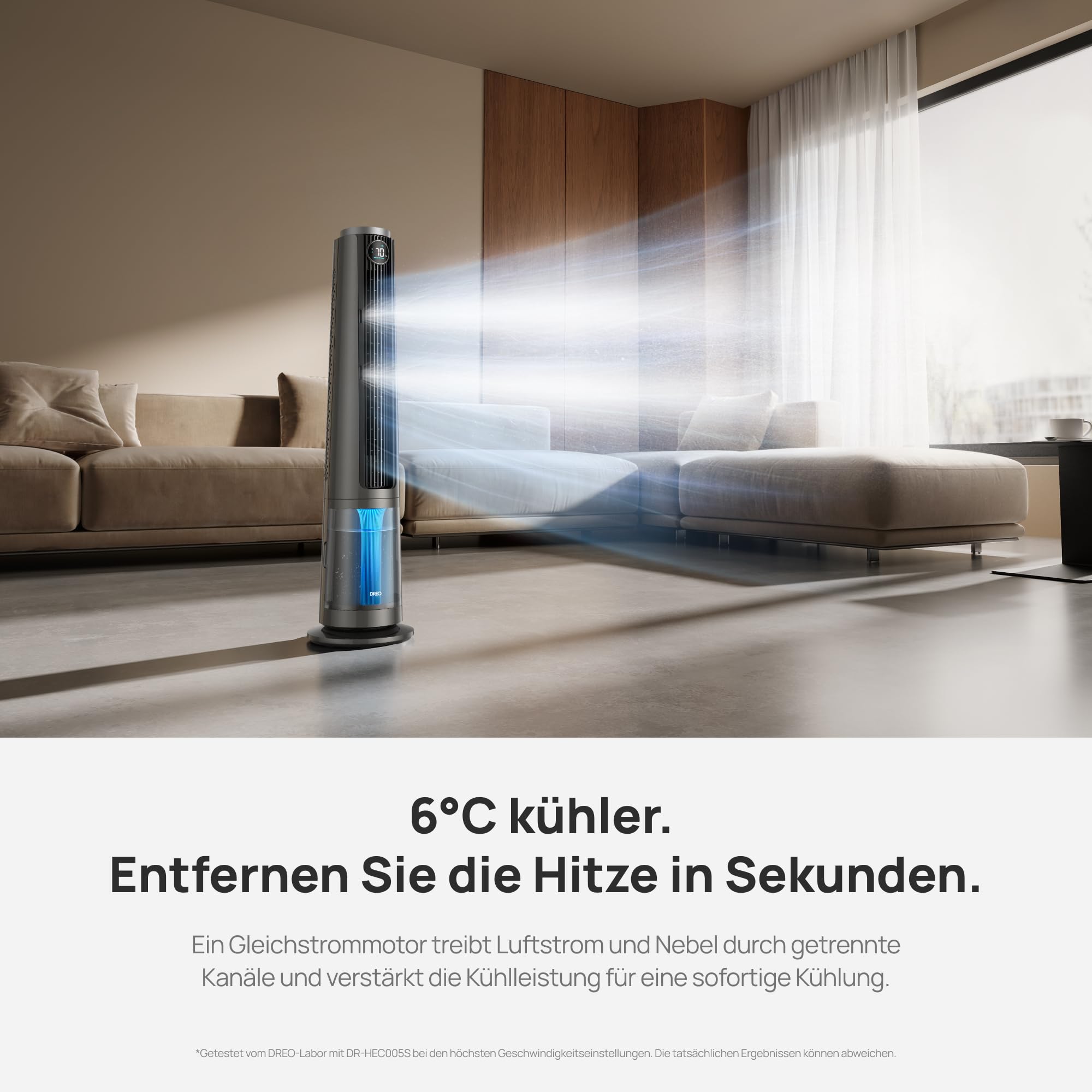 Nebelventilator 765S 3-in-1 Turmventilator 6 L Tank 10,4 m/s Luftstrom WLAN App-Steuerung 12 Geschwindigkeiten 4 Modi