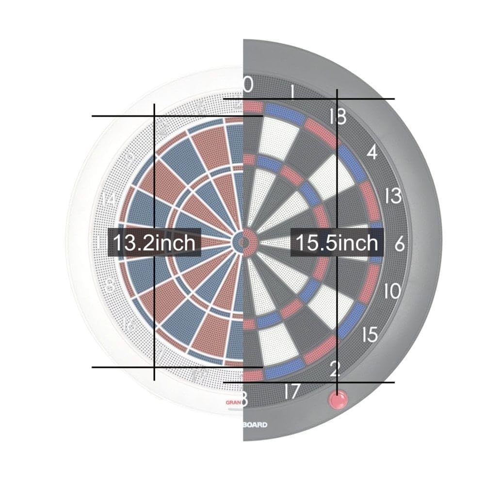 Elektronische Smart-Dartscheibe GranBoard 132 mit Bluetooth 4.0 13,2 Zoll Turniergröße und 2-Loch Double- und Triplefeldern