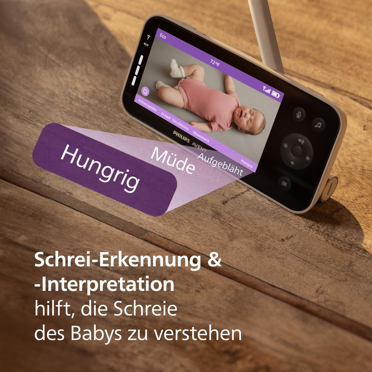 Babyphone mit App 1080p HD Kamera Schlaf- und Atemtracking KI Schreierkennung Wandhalterung Wi-Fi 400 m Reichweite